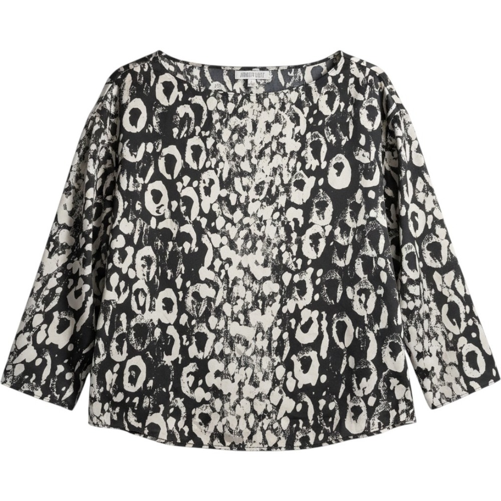 Jennifer Lopez Blouse Womens Medium Black White Excellent Animal Print Bell Slee